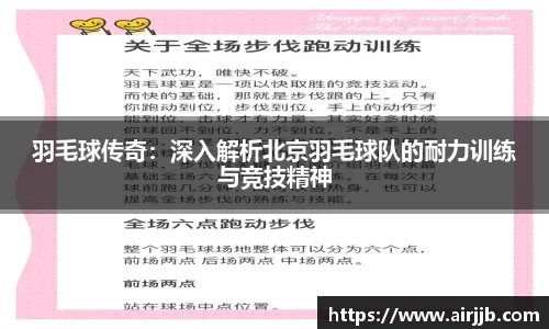 羽毛球传奇：深入解析北京羽毛球队的耐力训练与竞技精神